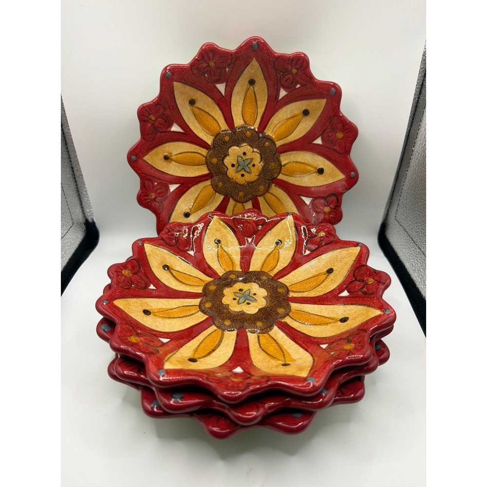 Set of 4‎ Pier 1 Imports Carynthum Flower Petal Shaped Salad Plates 8" New